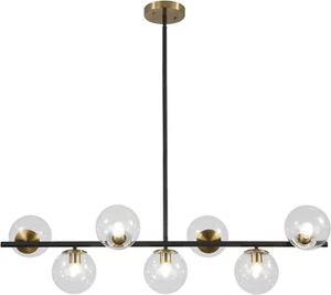 Illuminazione Nero E Ottone Lampadario Lampadario 7 Luce Vetro Trasparente Bolla - Foto 1 di 12
