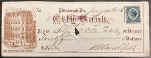 1876 US R152 National City Bank illustrated Check; Pittsburgh PA   *d - Picture 1 of 2