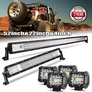52'' inch LED Light Bar + 22'' + 4" Pods Combo Kit for Jeep Wrangler JK TJ YJ CJ - Picture 1 of 12