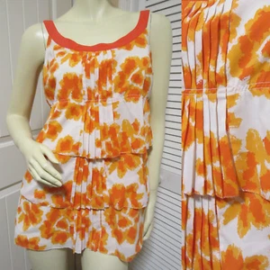 Y2K Chadwicks Orange Floral Tiered Ruffle Sleeveless Tank Top 8 Cottagecore Boho - Picture 1 of 10
