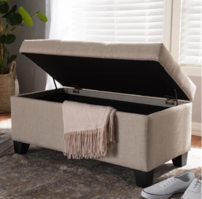 Storage Ottoman Bench Fabric Tufted Footrest Stool Chest Contemporary Box Home - Image 1 of 2