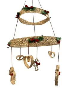 Neu mit Karton Vintage gewebtes Stroh Mobile Engel Herz skandinavische Weihnachtsdeko Boho Dänemark - Bild 1 von 8