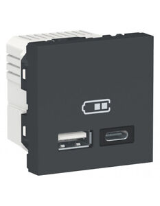 Unica chargeur USB double 5Vcc 2,4A type A+C 2 modul anthr méca seul SCHNEIDER N