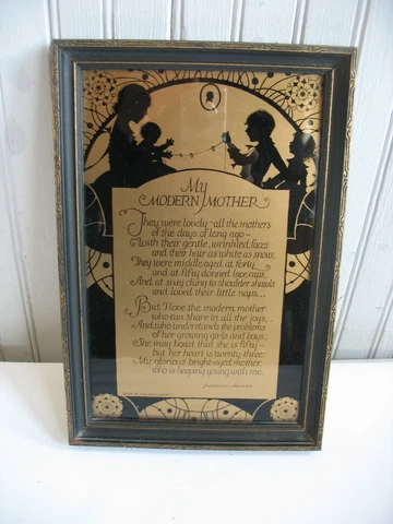 Vtg 1920s Glass Silhouette My Modern Mother Poem Florence Howard Volland Joliet Cover