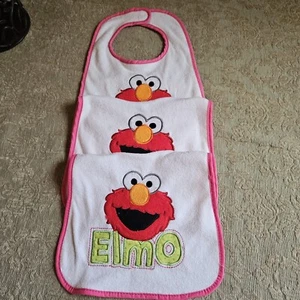Lot of 3 Sesame Street Elmo Girls Bib One size. NWOT. White/pink. Hook And Loop. - Picture 1 of 7