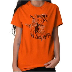 Betty Boop Halloween Spooky Witch Cartoon Womens Graphic Crewneck T Shirt Tee - Picture 1 of 9