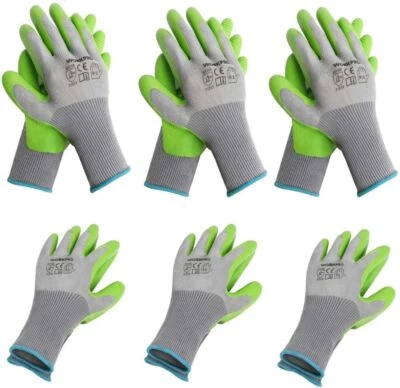 WORKPRO 6-Pairs Garden Gloves Eco Latex Palm Coated Green-Grey M/L Polyester NEW - Image 1 of 4