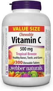 Webber Naturals Vitamina C, Sabor Brisa Tropical, 500 mg, 300 Comprimidos Masticables - Imagen 1 de 2