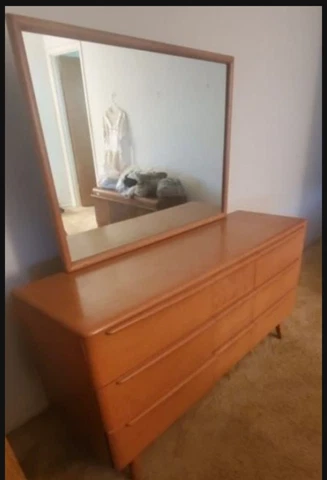 Haywood Wakefield Mid-Century Bedroom Set Dressers and Headboard Cover