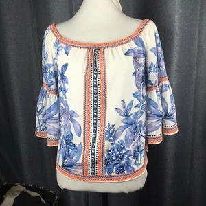 Jealous Tomato Floral Off The Shoulder Flare Sleeves Elasticized Blouse S Multi - Picture 1 of 10
