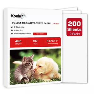 200 Koala Premium Double Side Matte Inkjet Printer Photo Paper 8.5x11 48lb 180g  - Picture 1 of 6