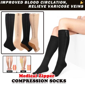 1-2 Pair Compression Socks With Zipper Support Copper Stockings For Women Men - Picture 1 of 25