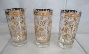 3 Georges Briard 12 oz. Highball Glasses GBG47 Gold Floral Discontinued Set/3 - Picture 1 of 4