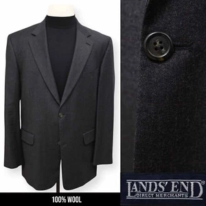 LANDS END mens charcoal red windowpane WOOL sport coat suit jacket blazer 44 L - Picture 1 of 15