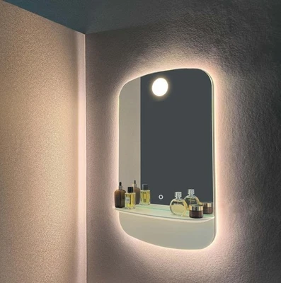 32x20 Inch LED Mirror with Shelf, Defogger, Stepless Dimming, And Color Changing - Image 1 of 4