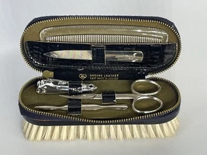 Vintage Shoe Shine Brush Leather Travel Grooming Kit Set Mens Austria 6 Piece - Picture 1 of 8