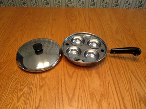 Sartén de colección Revere Ware 8" para cazador furtivo de huevos con tapa e insertos de 4 tazas anteriores a 1968 - Imagen 1 de 18
