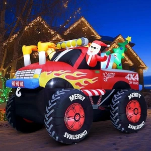 8 Fuß langer Weihnachtsmann im Monstertruck Weihnachten Schlauchboote Outdoor-Dekoration, C... - Bild 1 von 9