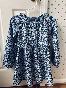 Girls Dress 12 Blue Floral VINCE CAMUTO Brass Buttons Designer Balloon Sleeves - Picture 1 of 19