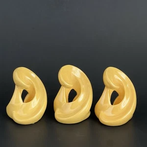 3 Candle Sticks Pottery Yellow Swirl Asymmetrical Shape Abstract Art 4” - Picture 1 of 10