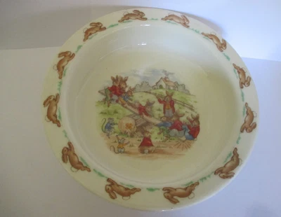 Royal Doulton Bunnykins Cereal Baby feeding Bowl See Saw 6 “ Vintage  Bone China - Image 1 of 4