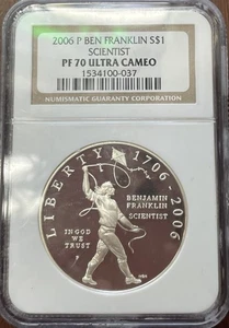 2006-P $1 Silver Commemorative Ben Franklin Scientist NGC PF70 ULTRA CAMEO - Picture 1 of 2