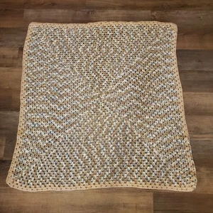 Crochet Afghan Blanket Throw Handmade Neutral Decor Multicolor Blue 43x43 Inches - Picture 1 of 4
