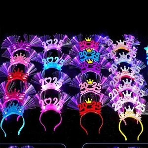 2025 Happy New Year Glow Headband LED Glowing Hair Hoops for Children Adults - Picture 1 of 7