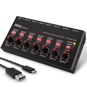 Pyle 6-Channel Wireless BT Line Mixer w/ USB Audio Interface & Flexible Control - Picture 1 of 7