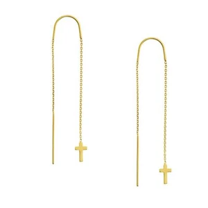 Cross Cable Chain Threader Earrings Real 14K Yellow Gold 1.00 grams - Picture 1 of 5