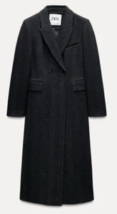 zara zw collection Long Herringbone Navy Blue Size XL Ref 3811/240 - Picture 1 of 9
