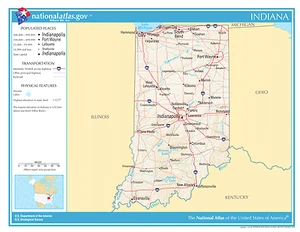 Mapa de pared laminado de referencia del estado de Indiana - Imagen 1 de 1