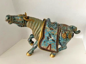 Vintage Turquoise Chinese Cloisonne Enamel War Horse with removable saddle - Picture 1 of 8