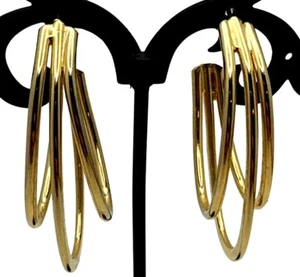 Vintage Triple Oval Hoop Earrings Polished18K Yellow Gold Plated - Picture 1 of 5