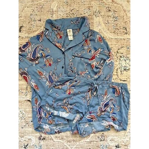 In Bloom by Jonquil Pajama Set Womens Small Blue Paisley Soft Knit Cozy Luxury - Picture 1 of 13