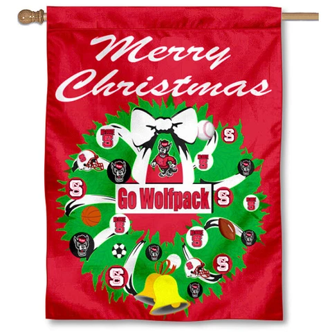 NC State Wolfpack Merry Christmas Wreath Decorative Holiday Wreath House Flag Cover