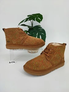 UGG Women's Graphic Stitch Logo Suede Look Chestnut Brown Boots Size 6 US - Picture 1 of 8
