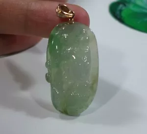 Cert'd Fine Natural Type A Icy Jadeite Jade Kwan-yin Pendant 18K - Picture 1 of 9
