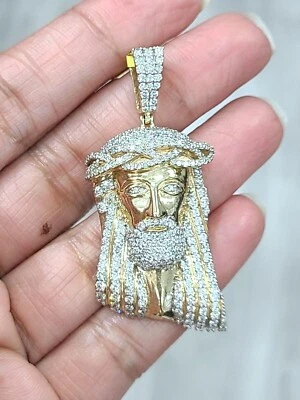 10K Yellow Gold Genuine Natural 3.10ctw Diamond, Jesus 2" Pendant Charm 12.28gms - Image 1 of 4