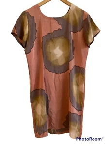 Mosswear Damen handbemaltes Seidenkleid abstrakt braun Größe Small kurze Länge - Bild 1 von 5
