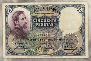 El Banco De Espana Cincuenta Pesetas 1931 50 Bank Note Bill Spain Spanish 2 - Picture 1 of 2