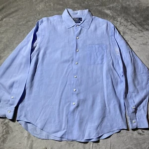 Polo Ralph Lauren Herren 100% Leinen Classic Fit Blau Langarm Hemd XL *lesen - Bild 1 von 8