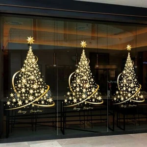 Adesivi per finestre albero di Natale dorato grande carta da parati decalcomanie natalizie vacanze - Foto 1 di 7
