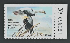 1998 Wisconsin State Duck Stamp, WI21, serial # tab right, $$ Below Face $$ - Picture 1 of 2
