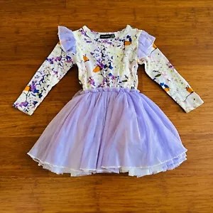 Rock Your Kid RYK Purple Butterfly Floral White Frill Tutu Dress Size 4 VGUC - Picture 1 of 15