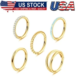 5Pcs 18G 16G Surgical Steel Nose Rings Hoop for Women Opal CZ Clicker Hinged - Picture 1 of 7