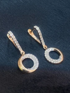 Pave 0.95 Cts Round Brilliant Cut Diamonds Dangle Drop Earrings In 10K Gold - Picture 1 of 18