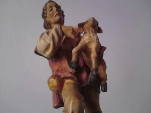 Old ANRI Walter Bacher carved painted wood carving shepherd man carrying a lamb - Picture 1 of 17