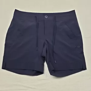 Athleta Shorts Women 8 navy blue polyester blend waist 32 zip back pockets - Picture 1 of 12