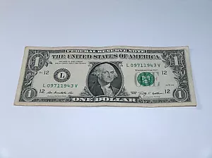 2009 One Dollar Bill US Note Date Year Birthday 0971 1943 Fancy Money Serial - Picture 1 of 2